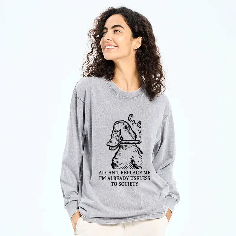 Funny Washed Long Sleeve T-Shirt for Gift