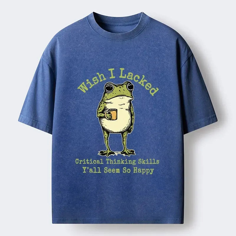 Kyoto-Lion Critical Thinking Frog Meme Washed T-Shirt