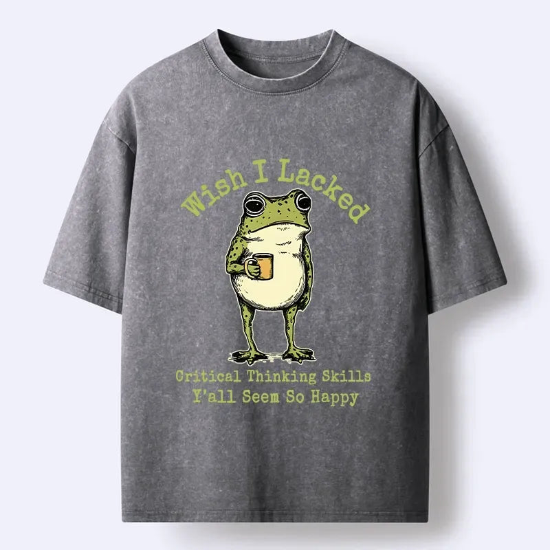 Kyoto-Lion Critical Thinking Frog Meme Washed T-Shirt