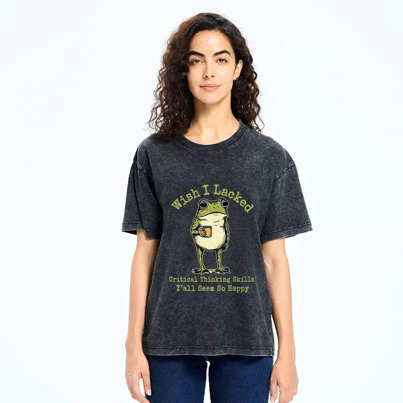 Kyoto-Lion Critical Thinking Frog Meme Washed T-Shirt
