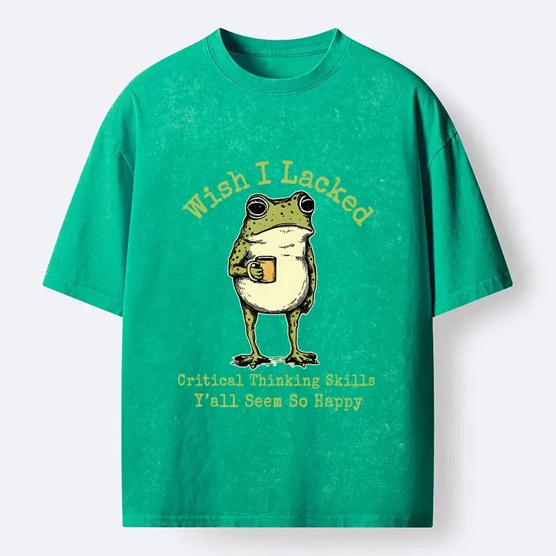 Kyoto-Lion Critical Thinking Frog Meme Washed T-Shirt