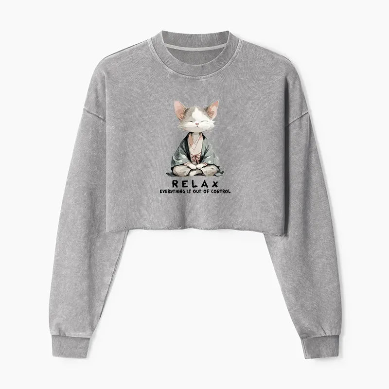 Relaxed Fit Crop Sweatshirt with Japanese Art Gift Idea