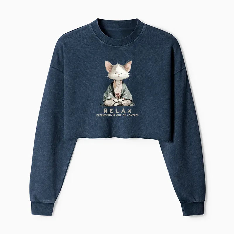 Zen Cat Washed Crop Sweatshirt Free Shipping