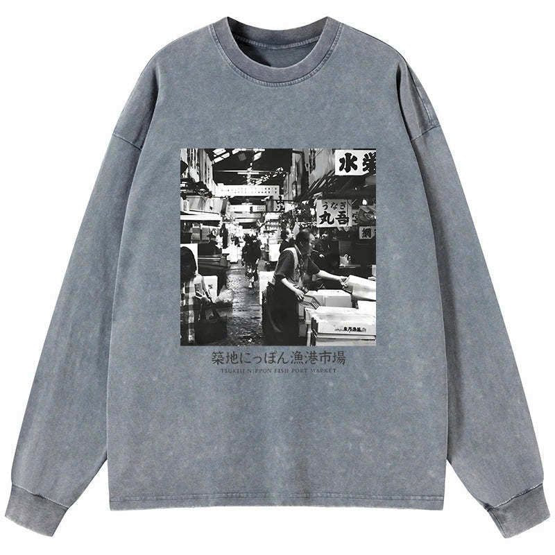 Japanese Culture Washed Long Sleeve T-Shirt