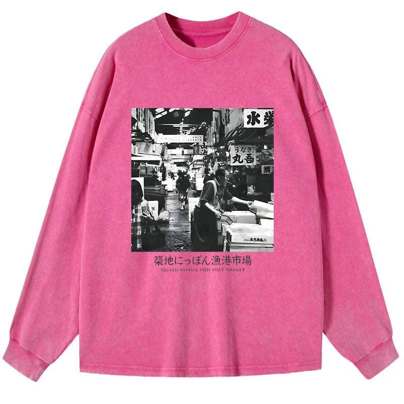 Japanese Culture Washed Long Sleeve T-Shirt