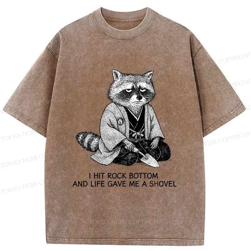 Kyoto-Lion Raccoon Holding A Shovel Funny Washed T-Shirt
