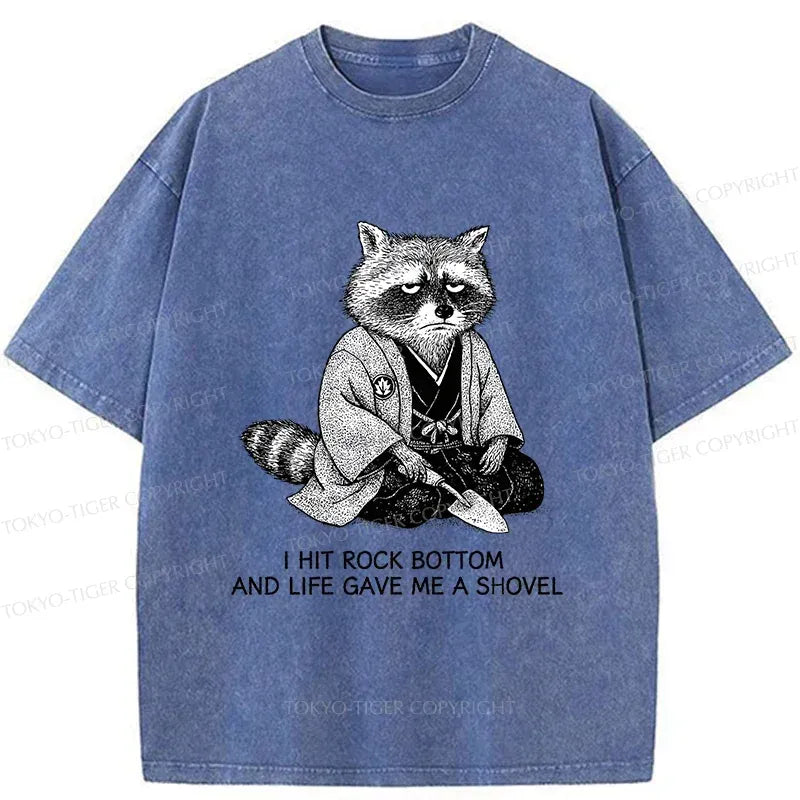 Kyoto-Lion Raccoon Holding A Shovel Funny Washed T-Shirt
