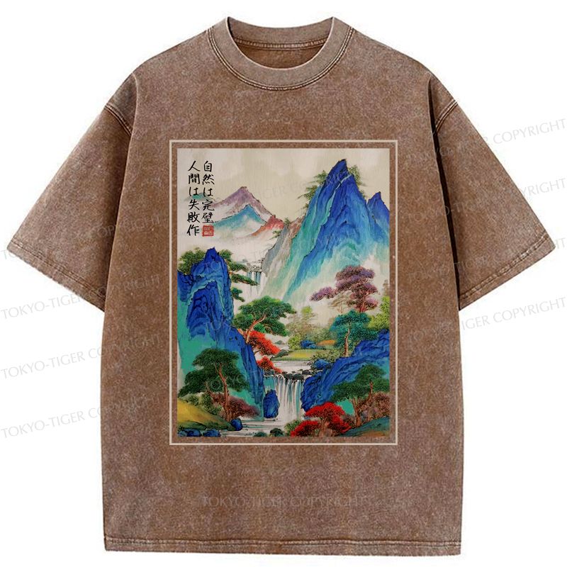 Kyoto-Lion Japanese Mountain And River Attractions Washed T-Shirt