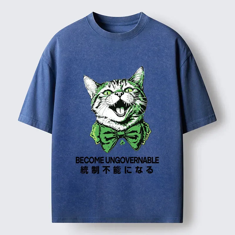 St Patrick's Day Cat Washed T-Shirt