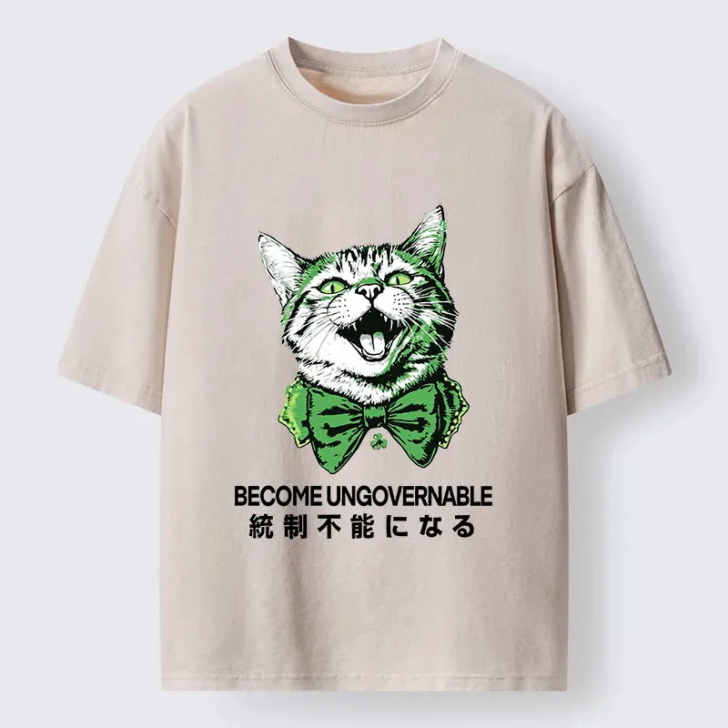 St Patrick's Day Cat Washed T-Shirt