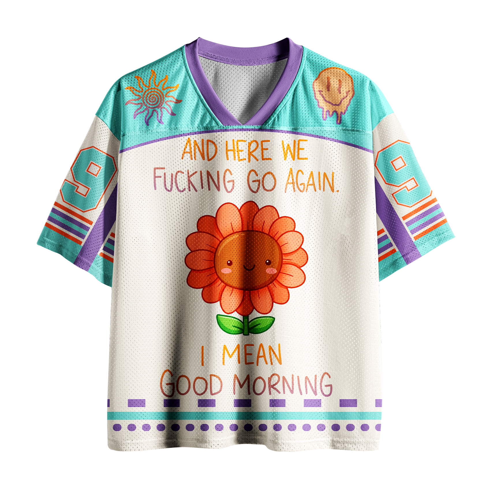 Kyoto-Lion Grumpy But Cute Floral Mesh Jersey