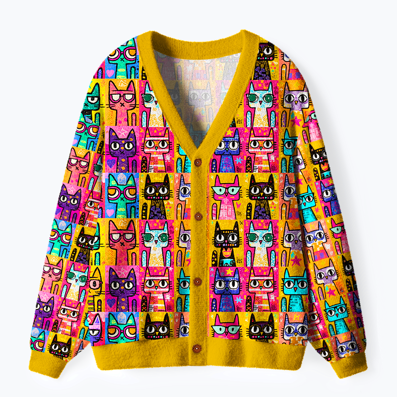 Japanese Pop Art Cat Cardigan Sweater