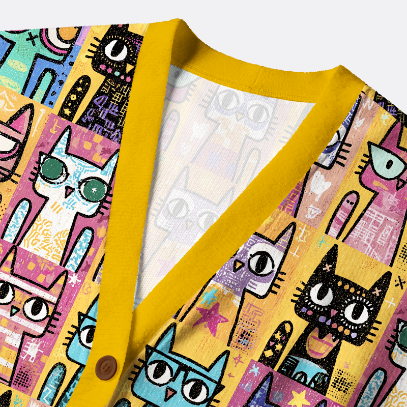 Kyoto-Lion Pop Art Purrfection Ugly Cardigan Sweater