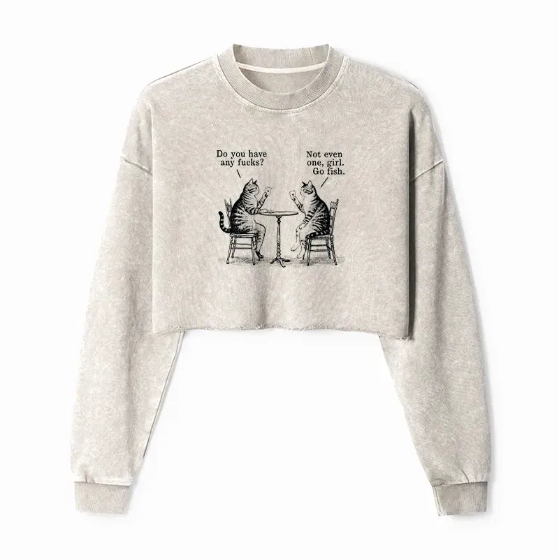 Japanese Cat Poker Washed Crop Sweatshirt