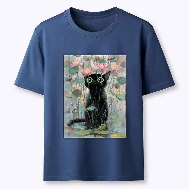 Kyoto-Lion Black Cat In The Lotus Pond Classic T-Shirt