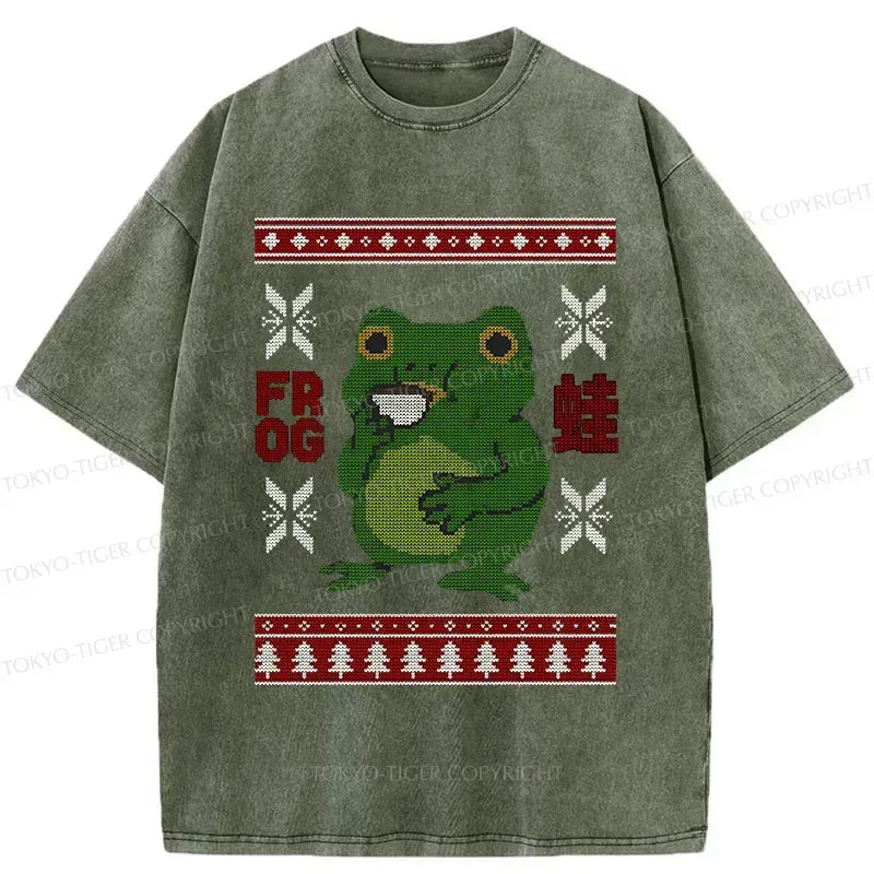 Japanese Frog Drinking Coffee T-Shirt