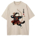 Kyoto-Lion Kyudo Samurai Cat Washed T-Shirt