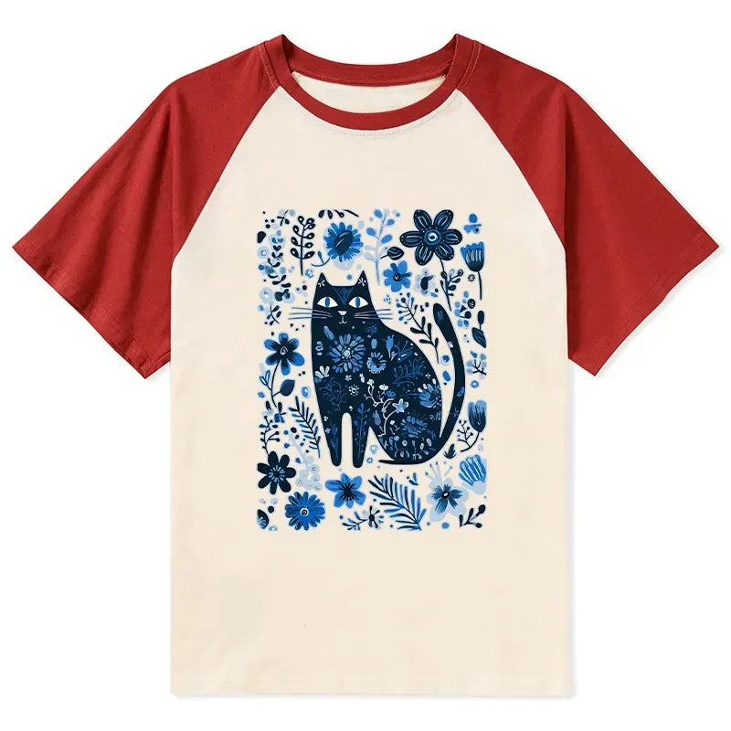 Kyoto-Lion A Cat Among Flowers Raglan T-shirt
