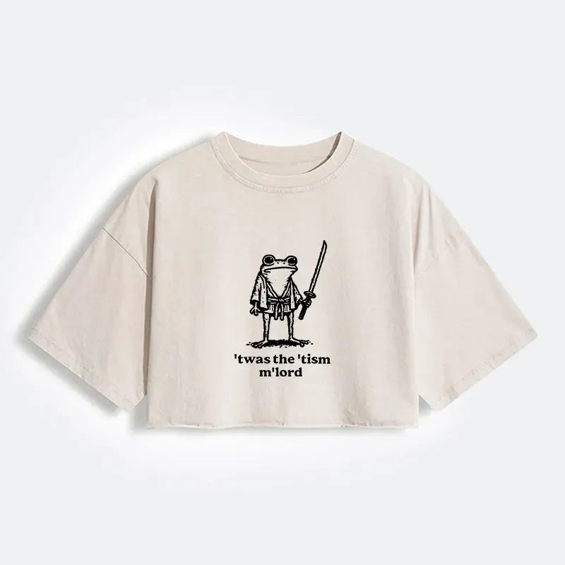 Kyoto-Lion Focused Samurai Frog Women's Washed Crop T-Shirt
