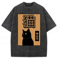 Japanese Black Cat Washed T-Shirt