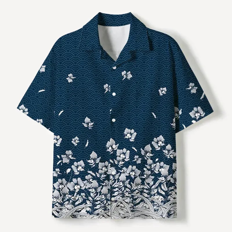 falling petals cuban collar shirt