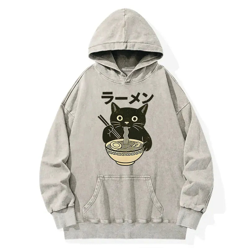Washed Black Cat Ramen Hoodie Deal