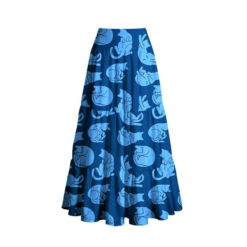 Cat Print Maxi Skirt On Sale for Women