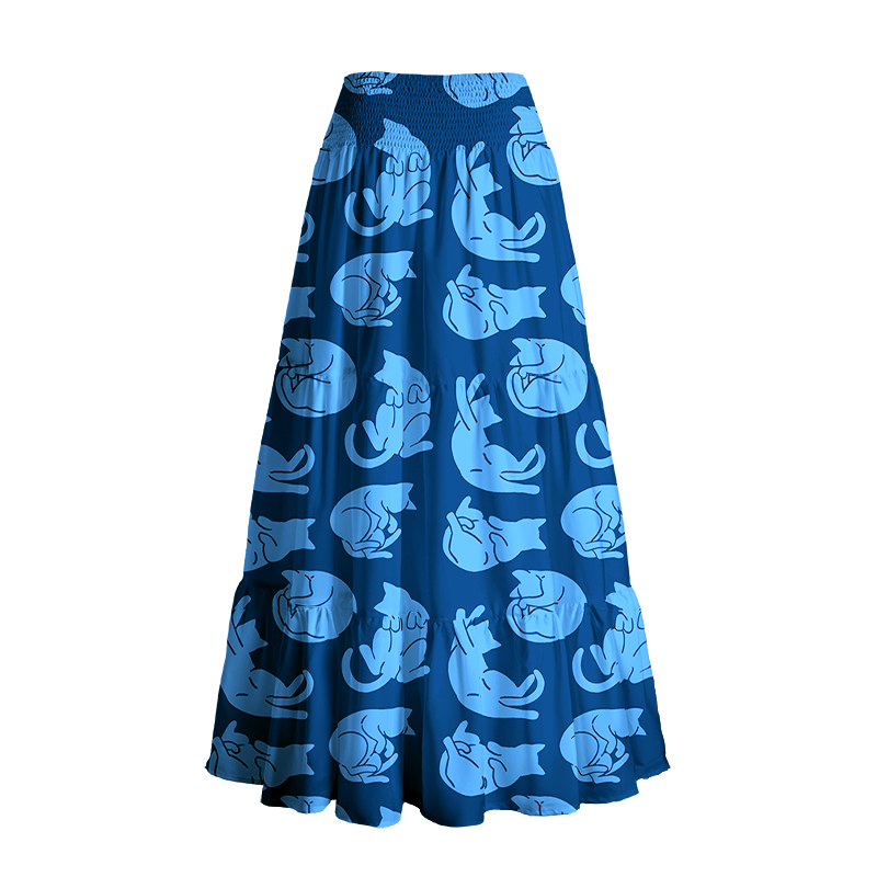 Kyoto-Lion Cats In Different Actions Maxi Skirt