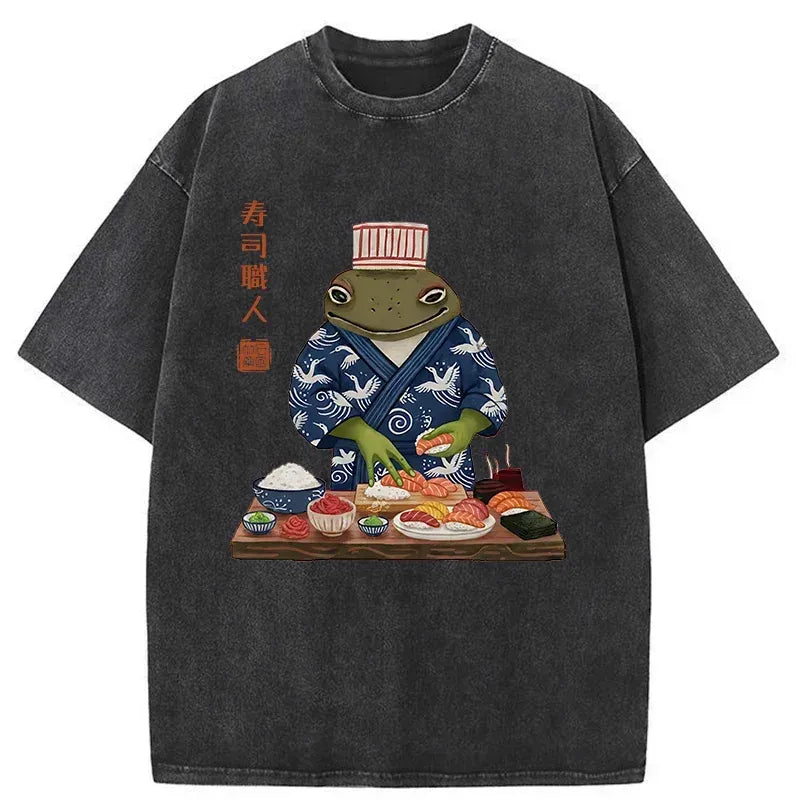 Kyoto lion frog sushi chef shirt