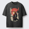 Kyoto-Lion Lonely Cat Japanese Samurai Washed T-Shirt