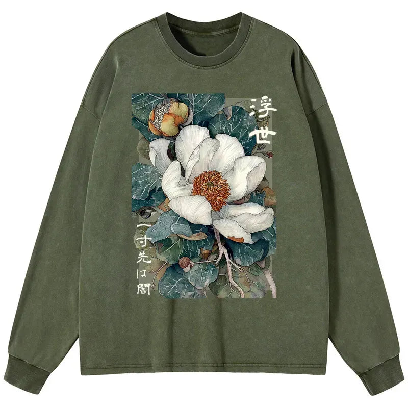 Japanese Ukiyoe Washed Long Sleeve T-Shirt