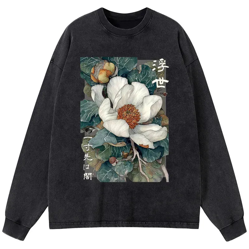 Japanese Ukiyoe Washed Long Sleeve T-Shirt
