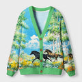 Kyoto-Lion Horses in Bloom Ugly Cardigan Sweater