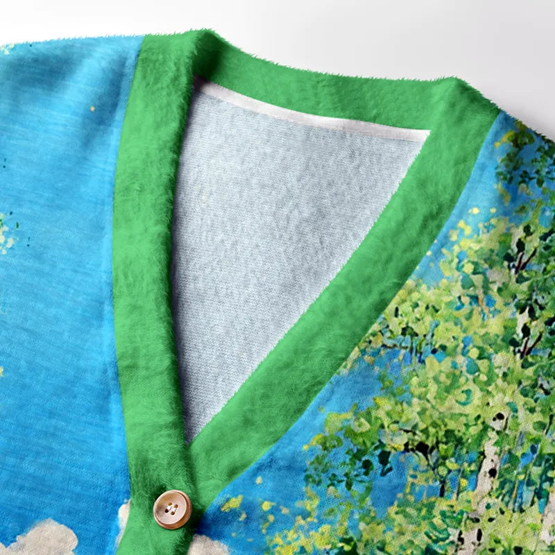 Kyoto-Lion Horses in Bloom Ugly Cardigan Sweater
