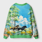 Kyoto-Lion Horses in Bloom Ugly Cardigan Sweater