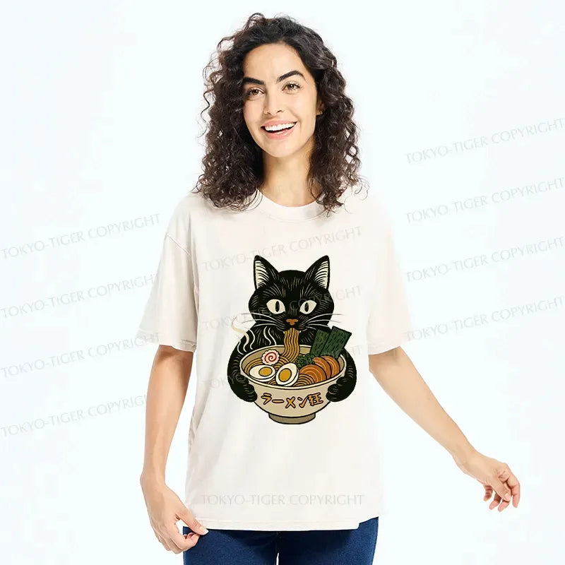Japanese Cat Ramen T-Shirt for Daily Wear