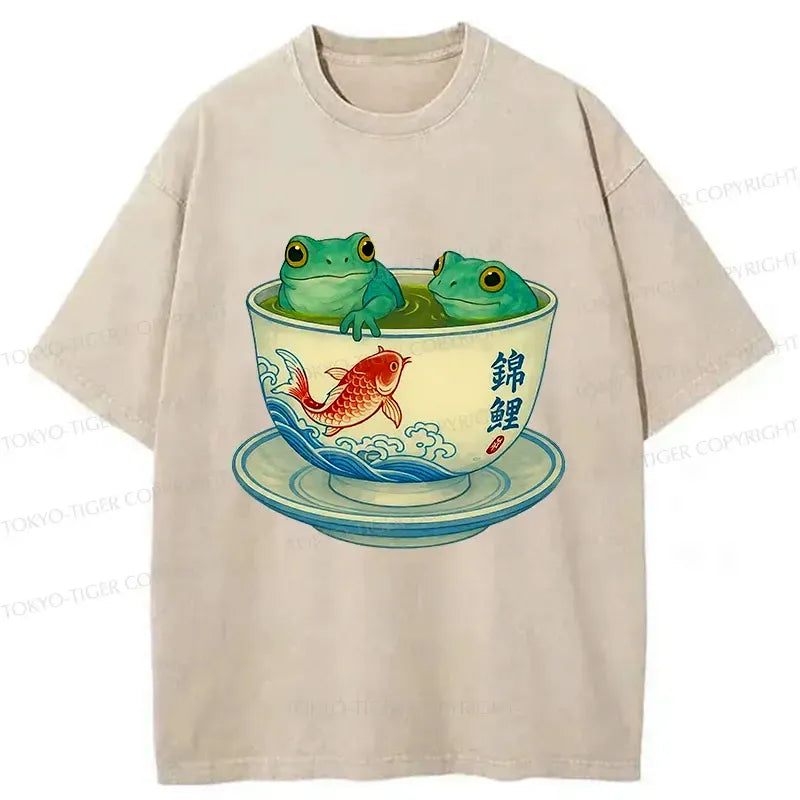 Japanese Frog Washed T-Shirt for Daily Wear