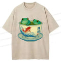 Japanese Frog Washed T-Shirt for Daily Wear
