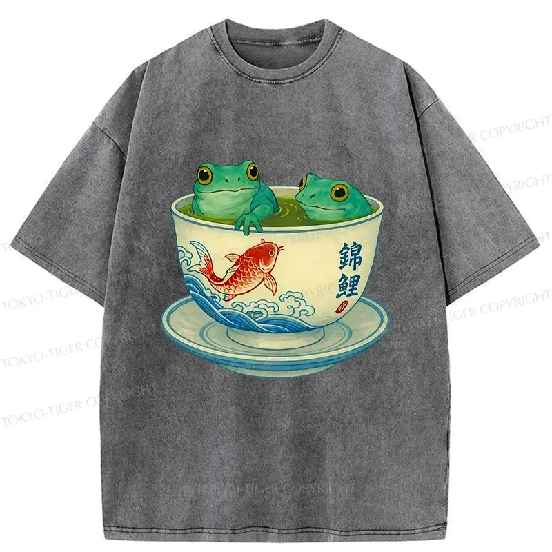 Japanese Frog Washed T-Shirt for Daily Wear