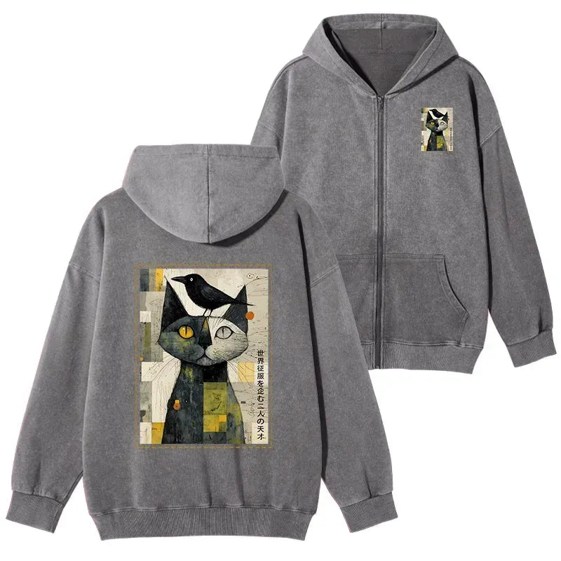 Kyoto-Lion The Cat And The Crow Are Planning To Rule The World Washed Zip Hoodie
