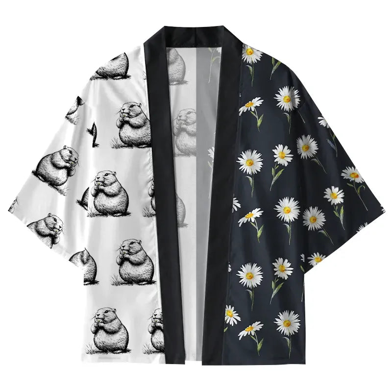 japanese kimono cardigan with daisies