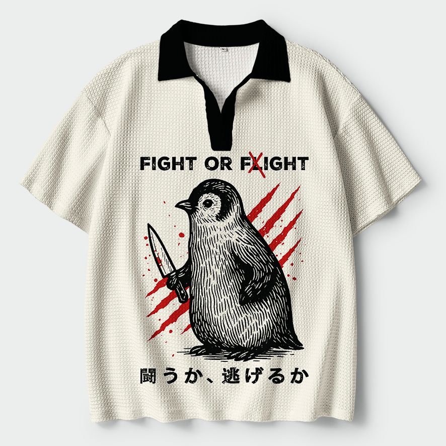 Japanese Woodblock Penguin Polo Shirt
