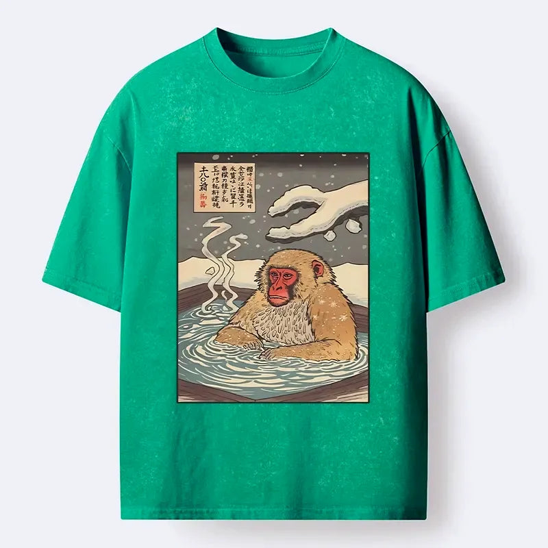Kyoto-Lion Japanese Snow Monkey Onsen Washed T-Shirt