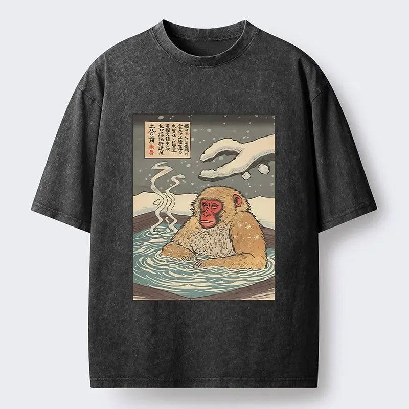 Kyoto-Lion Japanese Snow Monkey Onsen Washed T-Shirt
