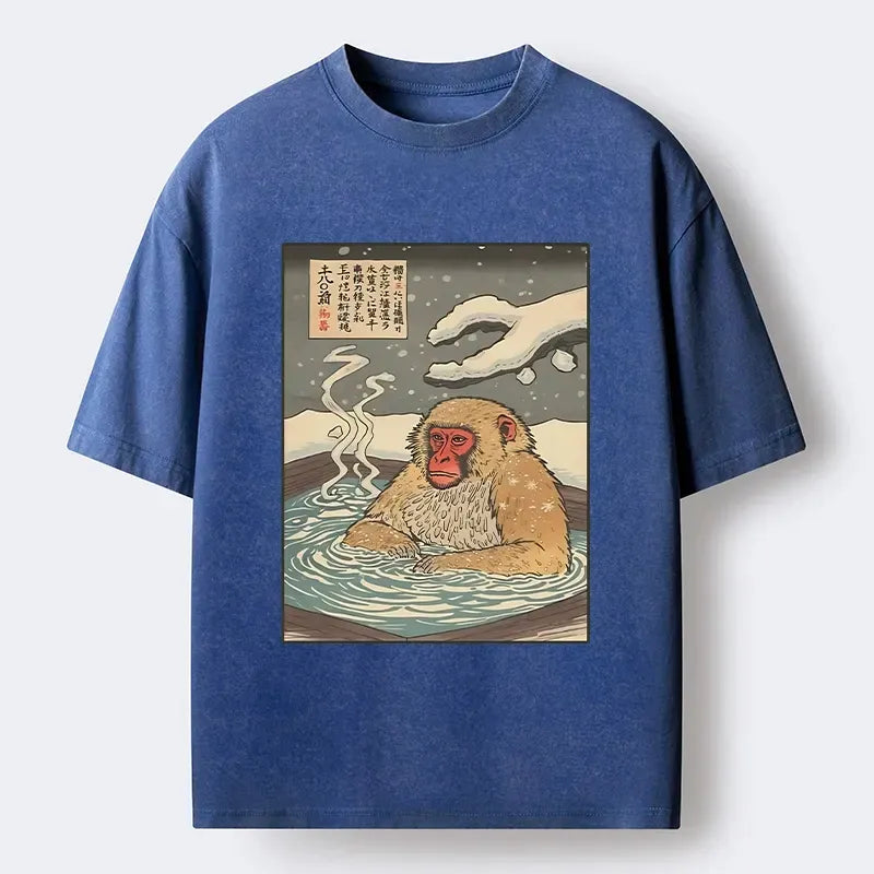 Kyoto-Lion Japanese Snow Monkey Onsen Washed T-Shirt