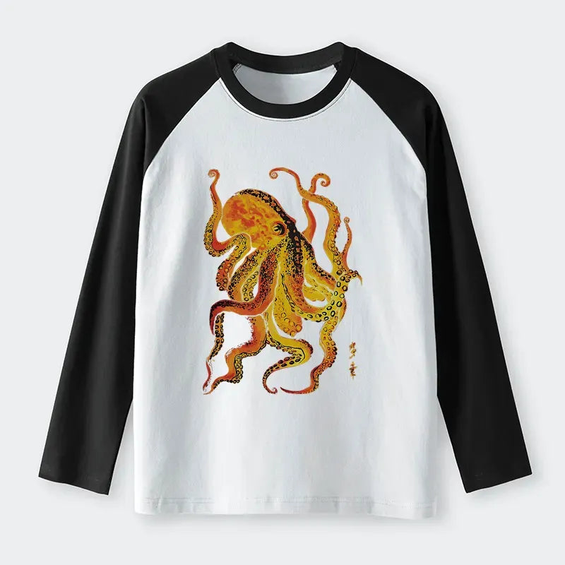 Kyoto-Lion Deep Sea Gorgeous Octopus Raglan Long Sleeve T-shirt