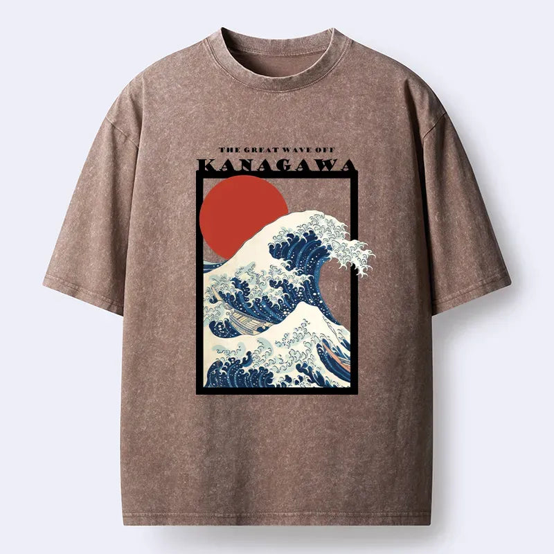 Vintage Ukiyo-e Washed T-Shirt for Streetwear