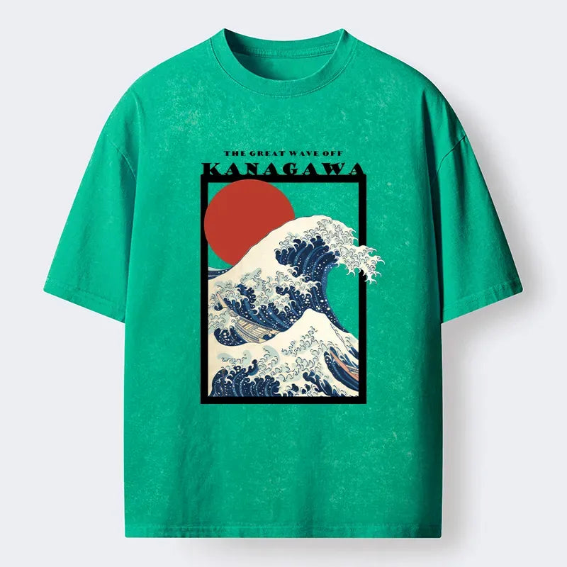 Vintage Ukiyo-e Washed T-Shirt for Streetwear