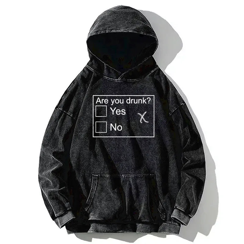 Kyoto-Lion Confused Drunk Checkbox Graphic Washed Hoodie