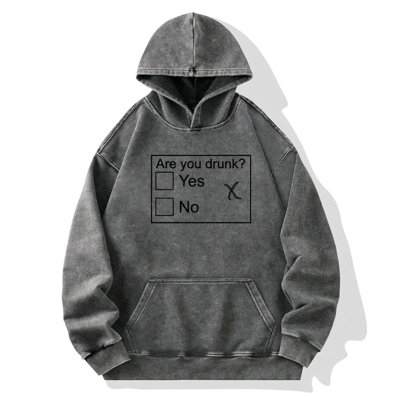 Kyoto-Lion Confused Drunk Checkbox Graphic Washed Hoodie